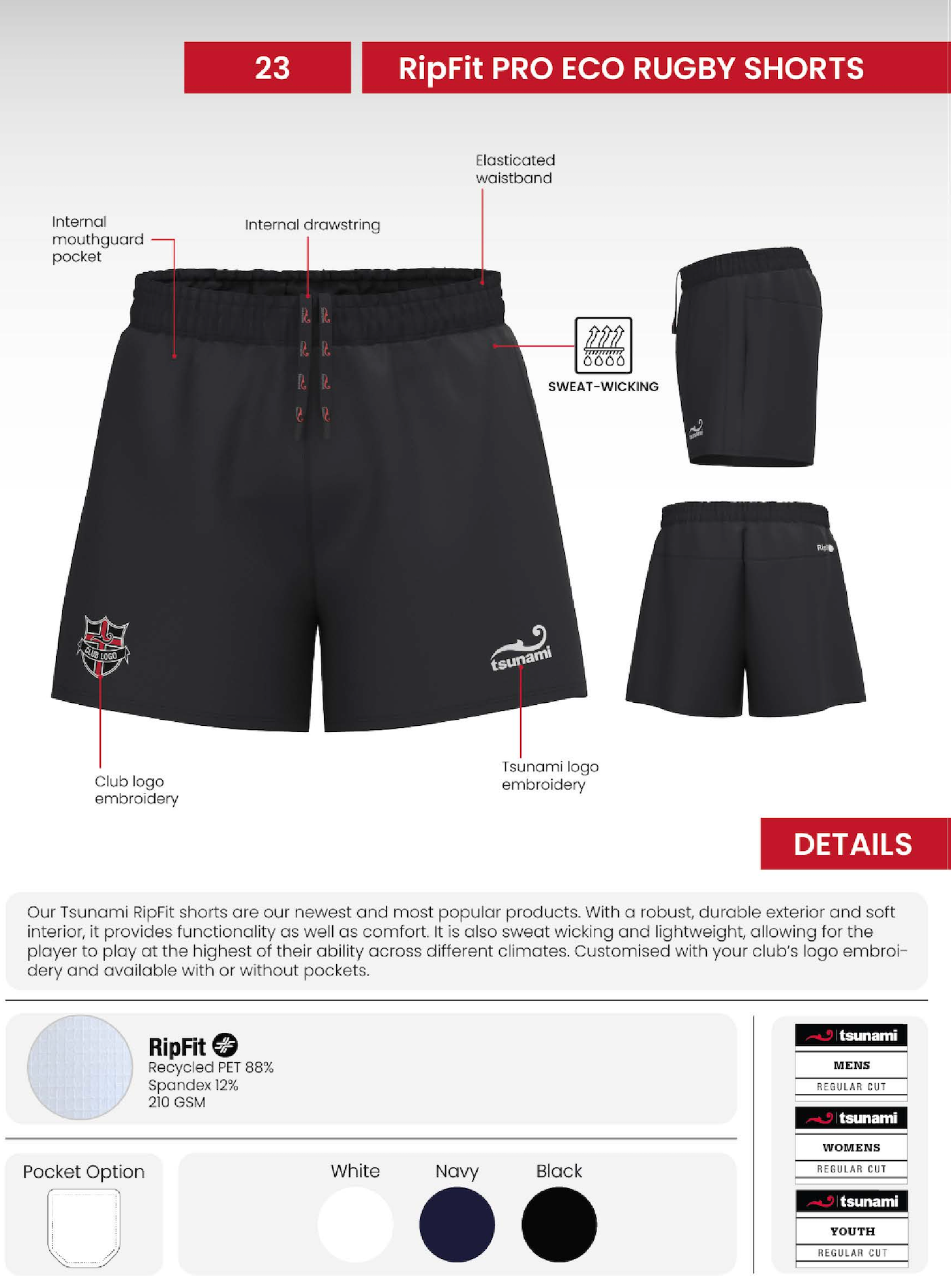 RipFit PRO Eco Rugby Shorts